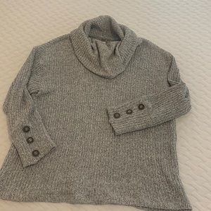Cowl neck sweater. Grey with buttons on sleeves. Size L.